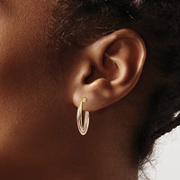 14K Tri-Color Polished Oval Hoop Earrings view 3