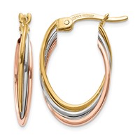 14K Tri-Color Polished Oval Hoop Earrings view 1