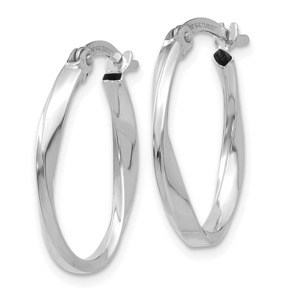 14K White Gold Polished Oval Twist Hoop Earrings (TF670)
