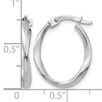 14K White Gold Polished Oval Twist Hoop Earrings view 4