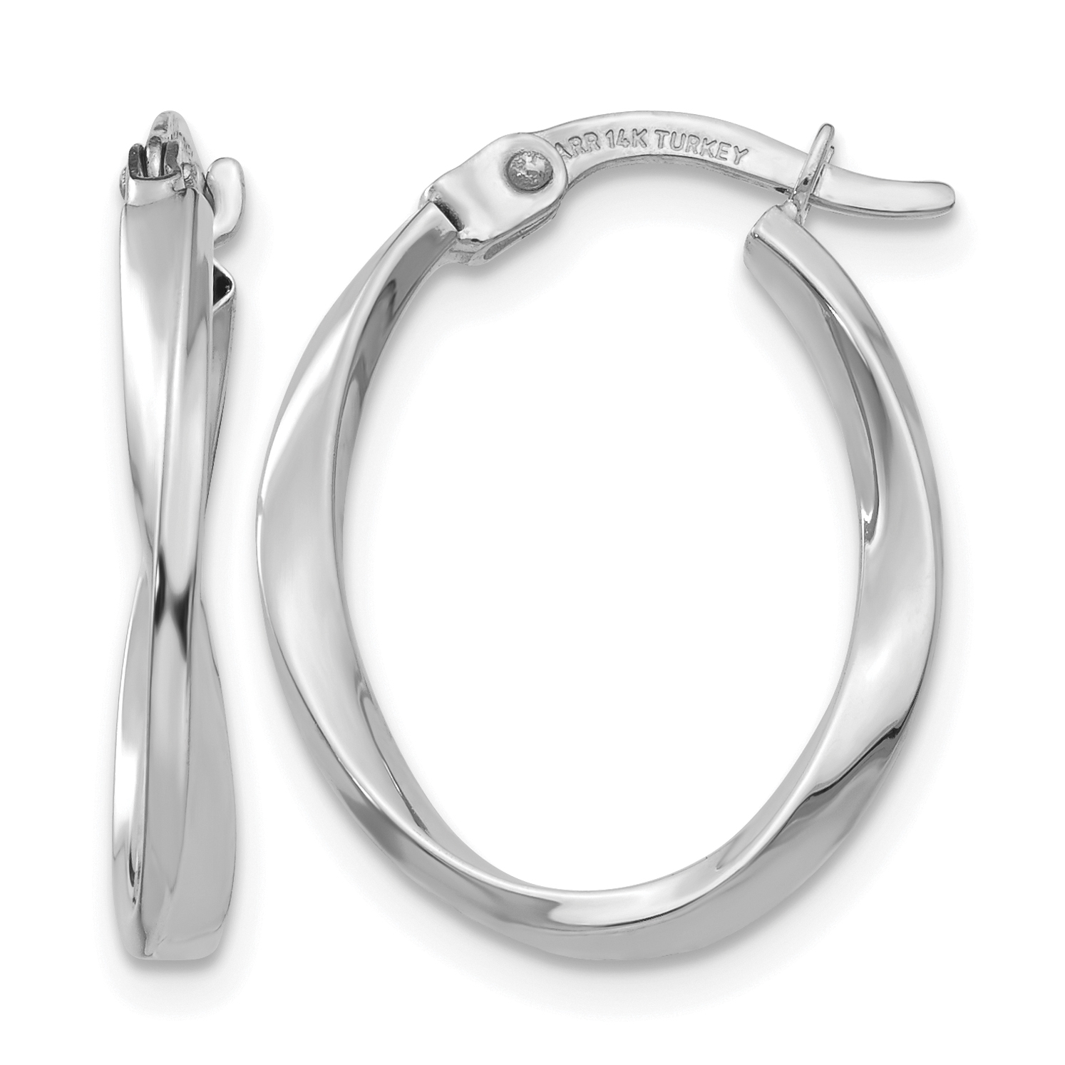 14K White Gold Polished Oval Twist Hoop Earrings (TF670)