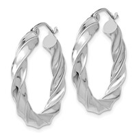 14K White Gold Light Twisted Hoop Earrings view 2