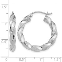 14K White Gold Light Twisted Hoop Earrings view 4