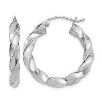 14K White Gold Light Twisted Hoop Earrings view 1