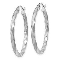 14K White Gold Polished & Satin Twisted Hoop Earrings view 2