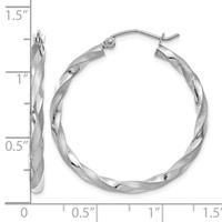 14K White Gold Polished & Satin Twisted Hoop Earrings view 4