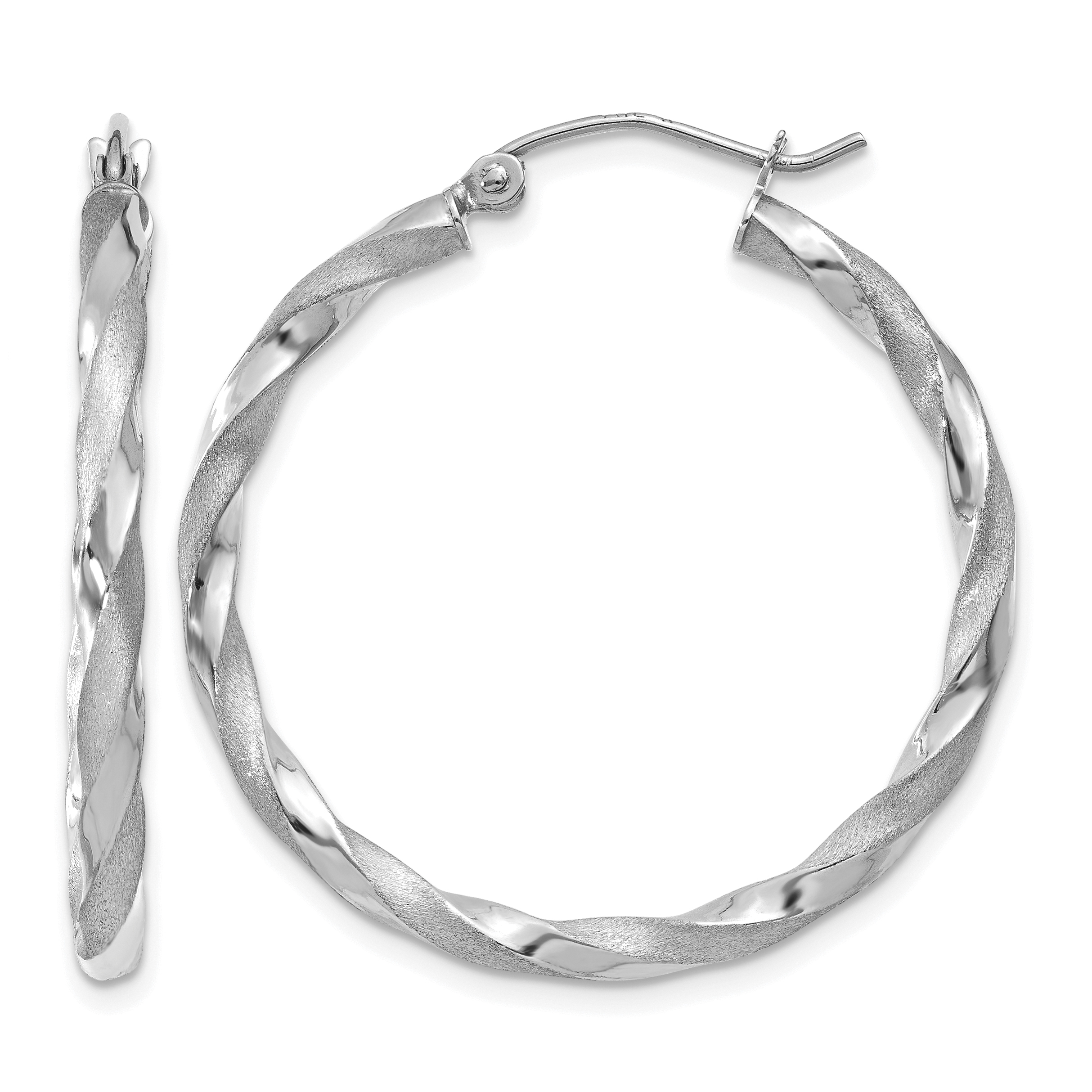 14k White Gold Polished & Satin Twisted Hoop Earrings (TF676)