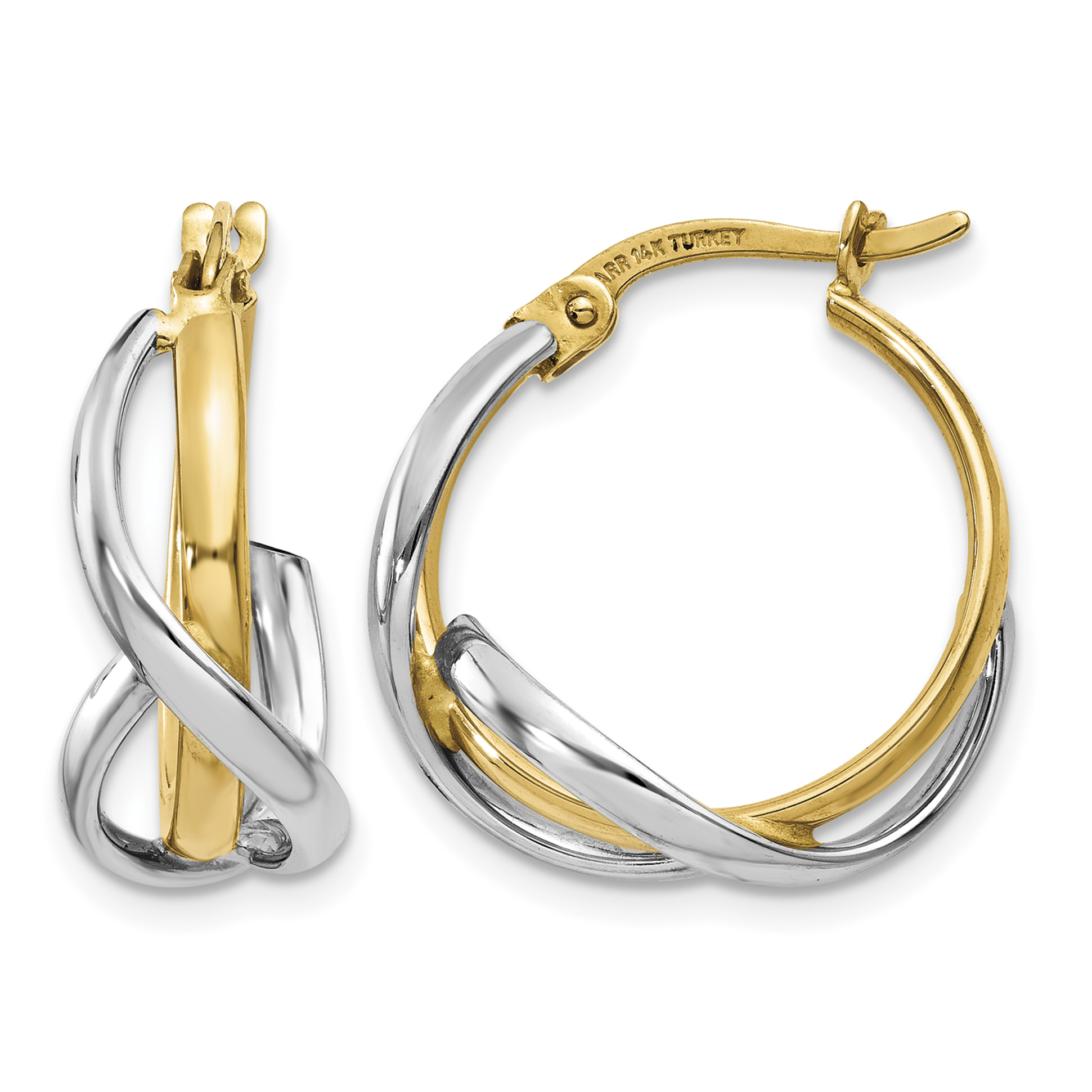 14K Two-Tone Polished Twisted Hoop Earrings (TF677)