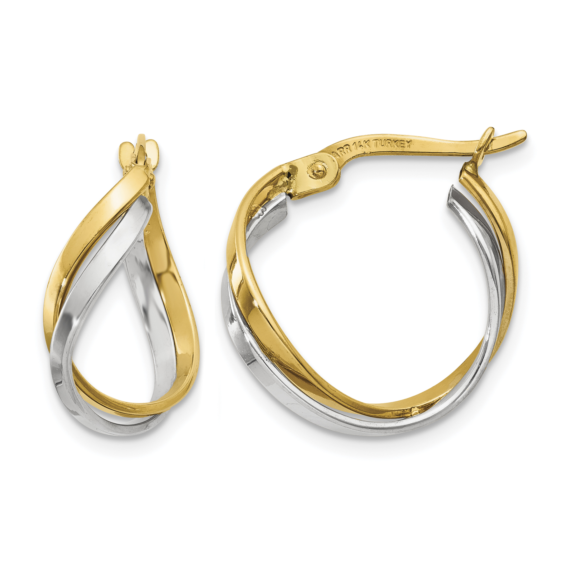 14K Two-Tone Polished Twisted Hoop Earrings (TF678)