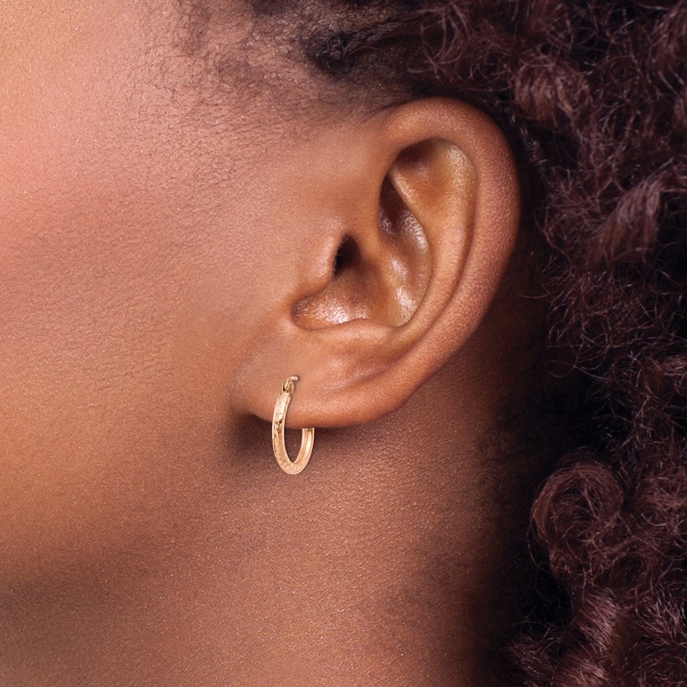 14k Rose Gold Lightweight Diamond-cut Hoop Earrings (TF679)