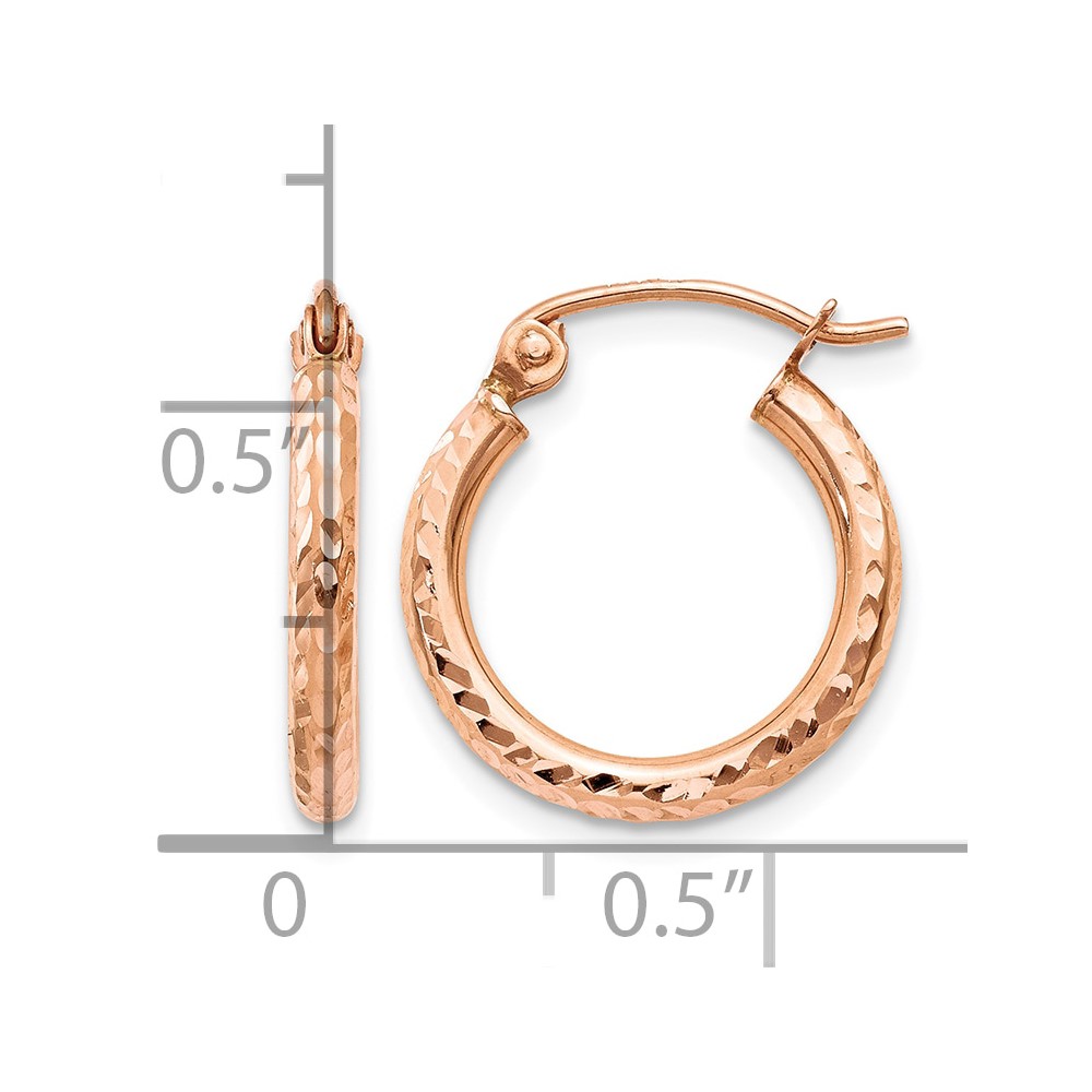 14k Rose Gold Lightweight Diamond-cut Hoop Earrings (TF679)