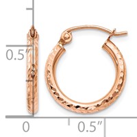 14K Rose Gold 2x 15mm Lightweight Diamond-cut Tube Hoop Earrings view 4