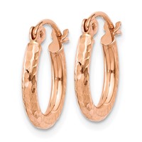 14K Rose Gold 2x 13mm Lightweight Diamond-cut Tube Hoop Earrings view 2