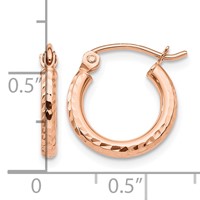 14K Rose Gold 2x 13mm Lightweight Diamond-cut Tube Hoop Earrings view 4
