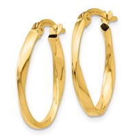 14K Yellow Gold Gold Polished Twisted Oval Hoop Earrings view 2