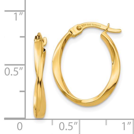 2mm Gold Twisted Oval Hoop Earrings