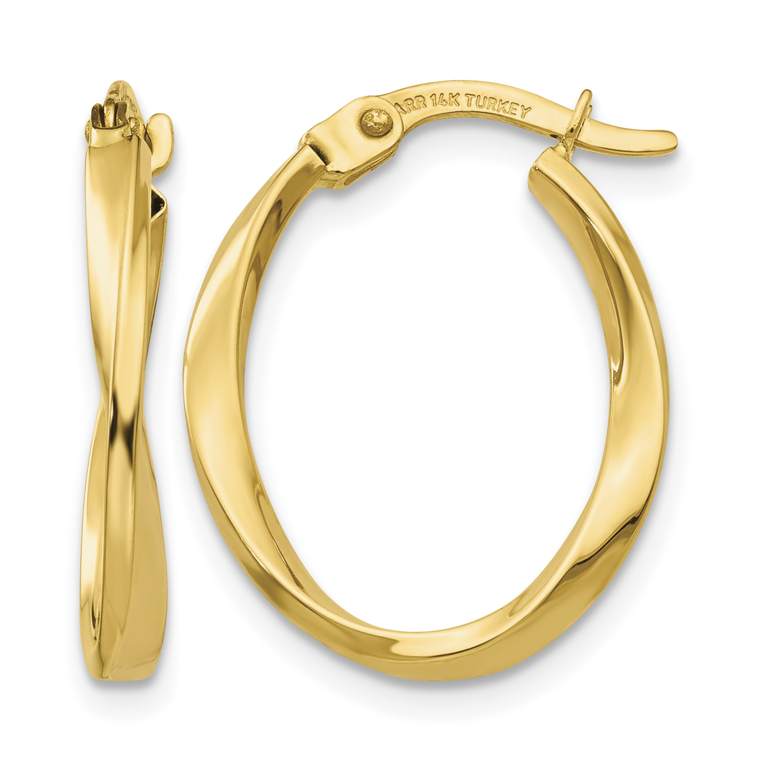 14K Gold Polished Twisted Oval Hoop Earrings (TF683)