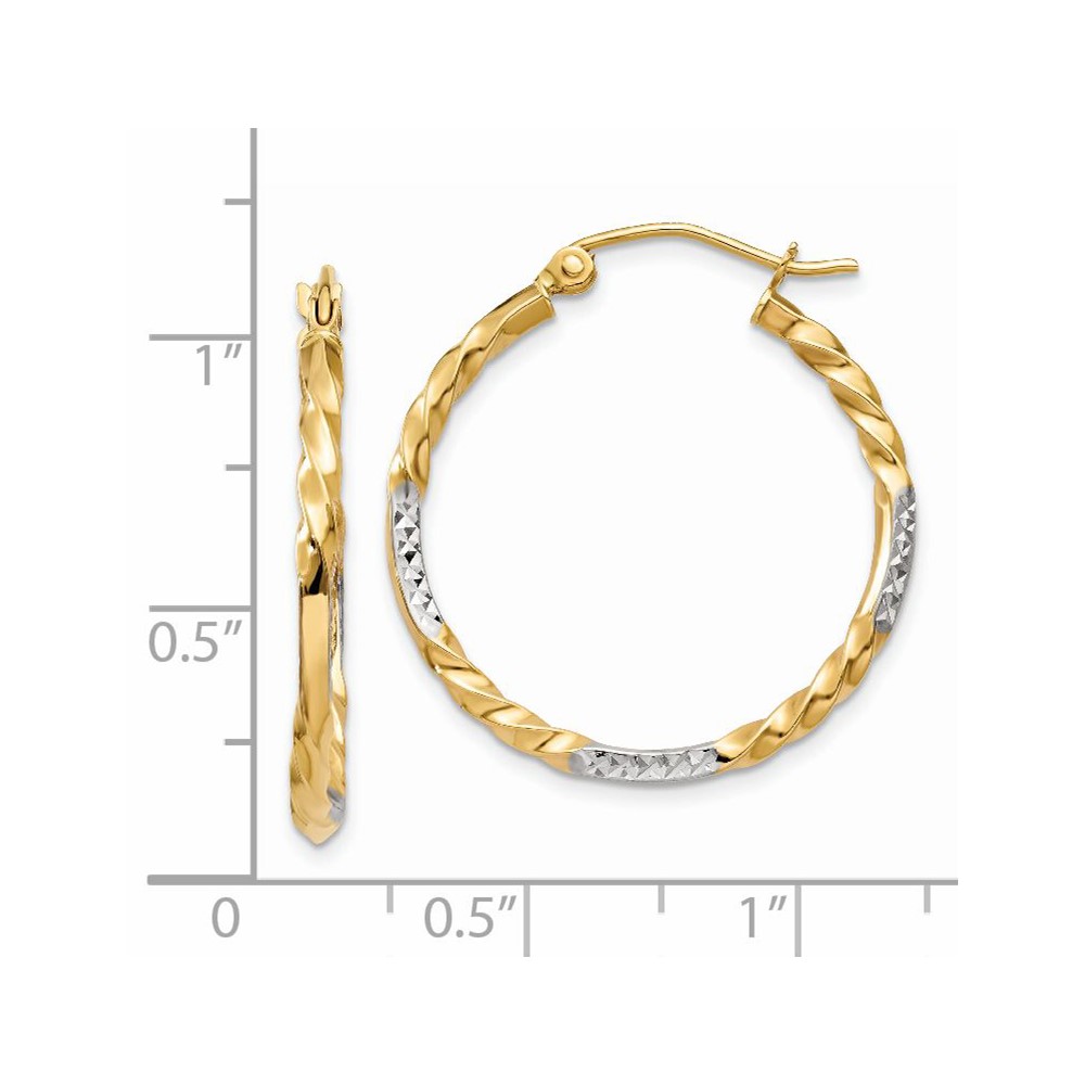 14k & Rhodium Diamond Cut Twisted Hoop Earrings (TF709)