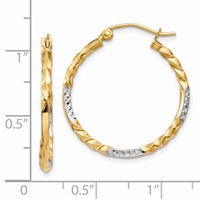 14K & Rhodium Diamond Cut Twisted Hoop Earrings view 4