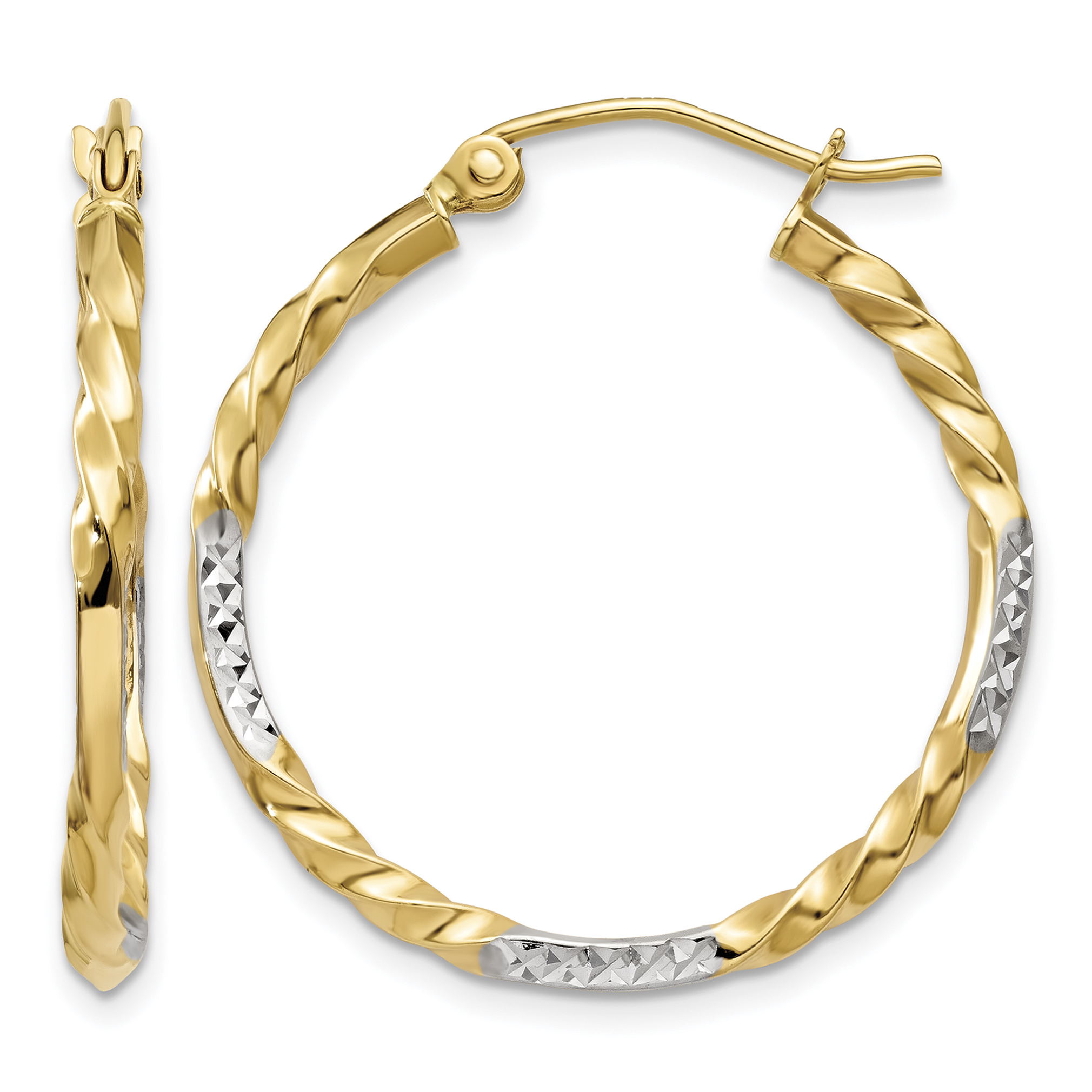 14k & Rhodium Diamond Cut Twisted Hoop Earrings (TF709)
