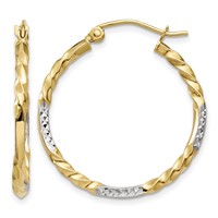 14K & Rhodium Diamond Cut Twisted Hoop Earrings view 1