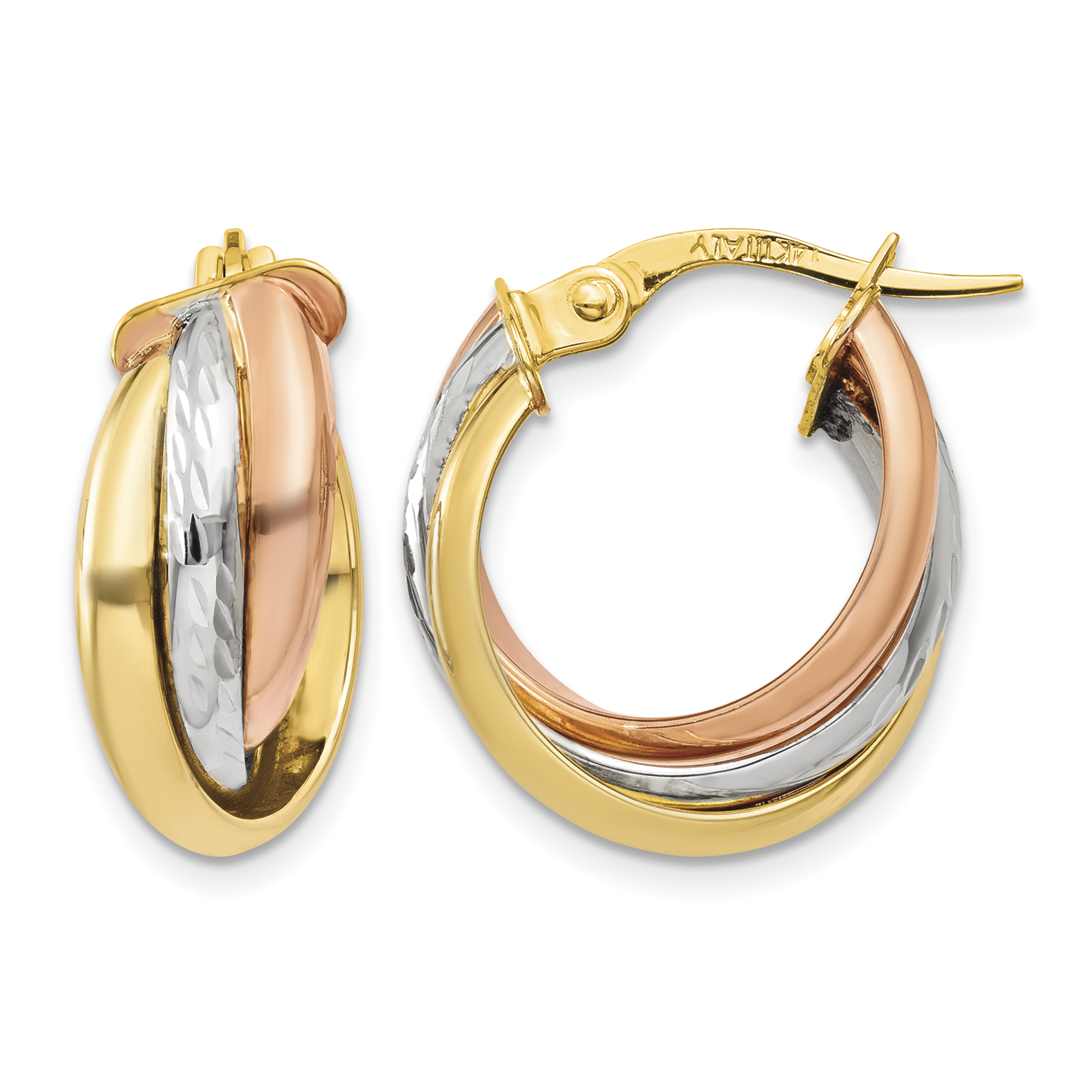 14K Tri-color Polished Post Hoop Earring (TF712)