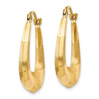 14K Yellow Gold Polished, Satin and Diamond-cut Hoop Earrings view 2