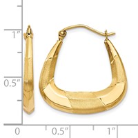14K Yellow Gold Polished, Satin and Diamond-cut Hoop Earrings view 4