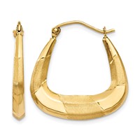 14K Yellow Gold Polished, Satin and Diamond-cut Hoop Earrings view 1