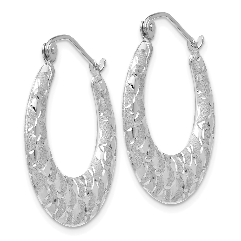 14k White Gold Satin and Diamond-cut Hoop Earrings (TF727)