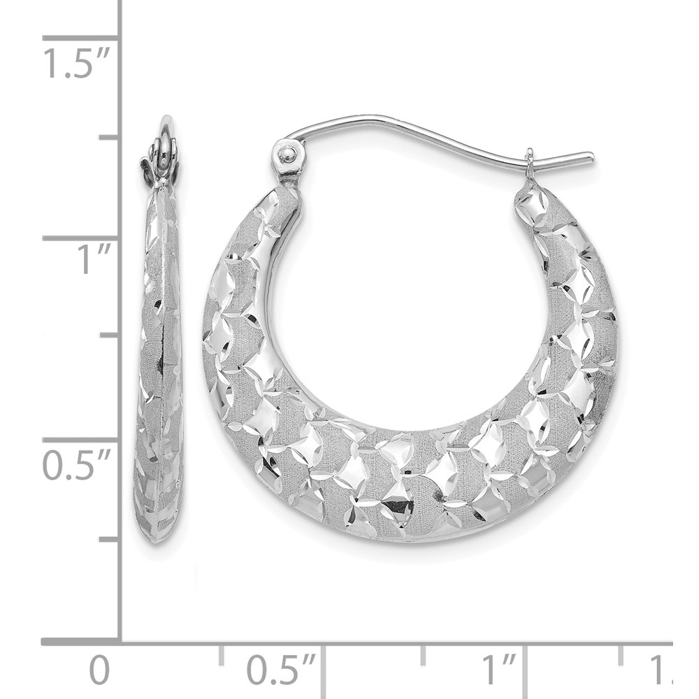 14k White Gold Satin and Diamond-cut Hoop Earrings (TF727)