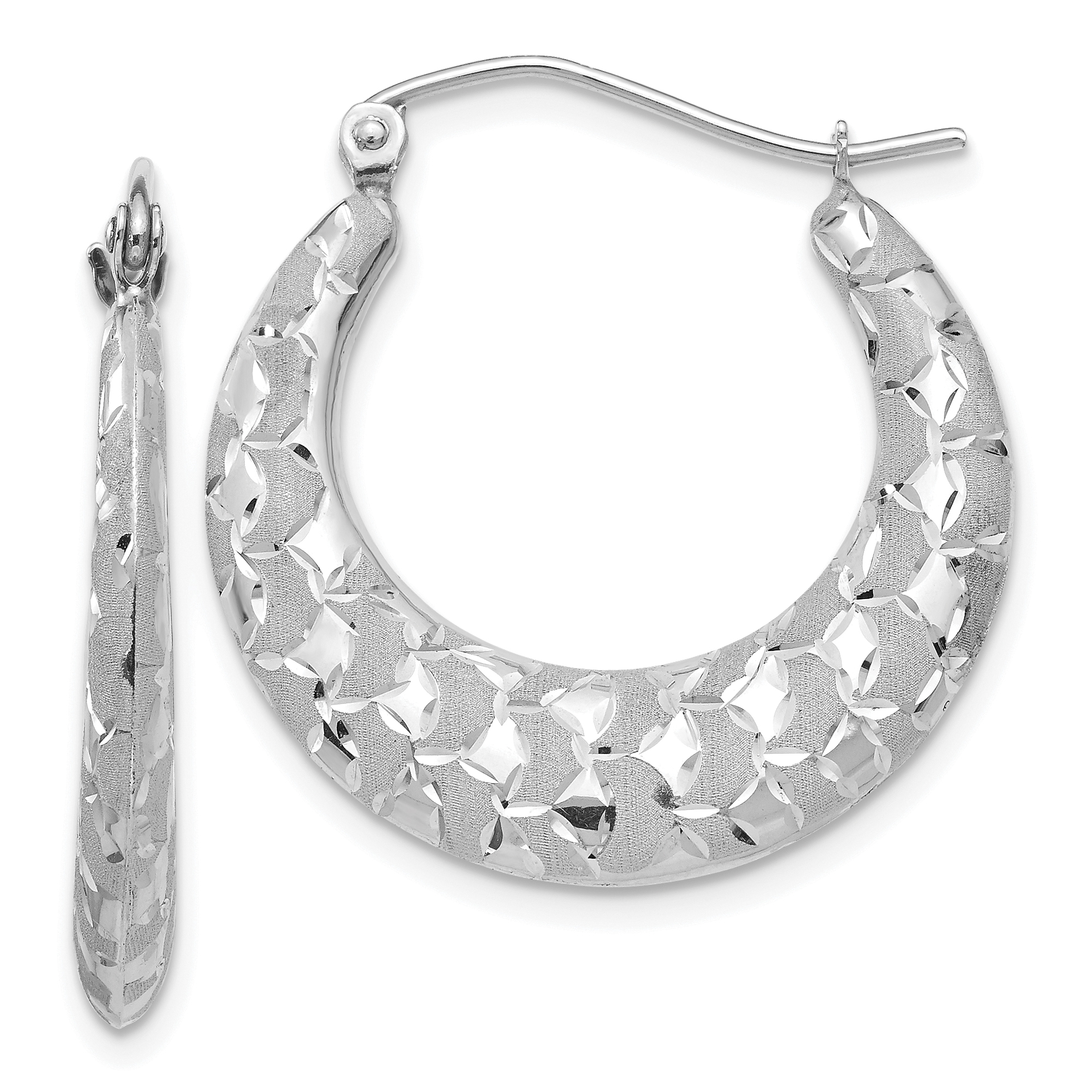 14k Gold Satin and Diamond-cut Hoop Earrings TF727