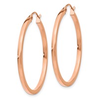 14K Rose Gold 2x 35mm Polished Lightweight Square-Tube Hoop Earrings view 2