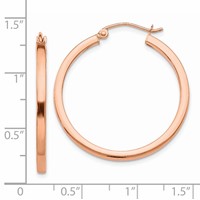14K Rose Gold 2x 30mm Polished Lightweight Square-Tube Hoop Earrings view 4