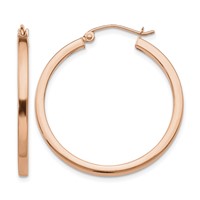 14K Rose Gold 2x 30mm Polished Lightweight Square-Tube Hoop Earrings view 1