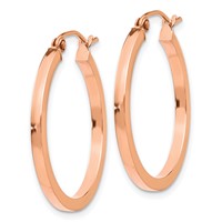 14K Rose Gold 2x25mm Polished Lightweight Square-Tube Hoop Earrings view 2