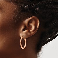 14K Rose Gold 2x25mm Polished Lightweight Square-Tube Hoop Earrings view 3
