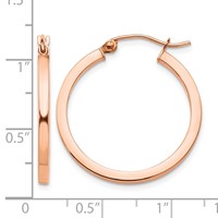 14K Rose Gold 2x25mm Polished Lightweight Square-Tube Hoop Earrings view 4