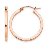 14K Rose Gold 2x25mm Polished Lightweight Square-Tube Hoop Earrings view 1