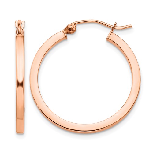 14K Rose Gold 2x 25mm Polished Lightweight Square-Tube Hoop Earrings