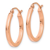 14K Rose Gold 2x 20mm Polished Lightweight Square-Tube Hoop Earrings view 2