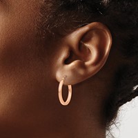 14K Rose Gold 2x 20mm Polished Lightweight Square-Tube Hoop Earrings view 3