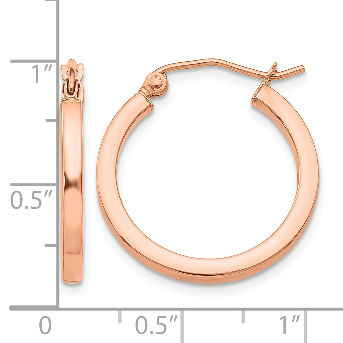 14k Rose Gold 2x20mm Polished Lightweight Square-Tube Hoop Earrings TF737 detailed image 4