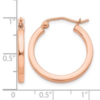 14K Rose Gold 2x 20mm Polished Lightweight Square-Tube Hoop Earrings view 4