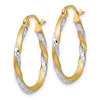 14K & Rhodium Satin Diamond Cut Twisted Hoop Earrings view 2