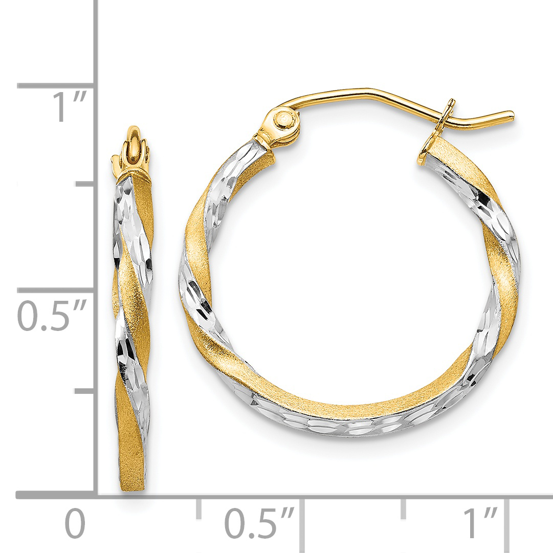 14k & Rhodium Satin Diamond Cut Twisted Hoop Earrings TF743 - Picture 4 of 4