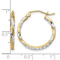14K & Rhodium Satin Diamond Cut Twisted Hoop Earrings view 4