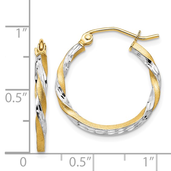 Gold & Rhodium Satin Diamond-cut Twisted Hoop Earrings