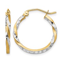14K & Rhodium Satin Diamond Cut Twisted Hoop Earrings view 1