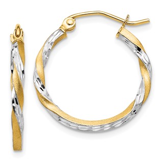 Gold & Rhodium Satin Diamond-cut Twisted Hoop Earrings